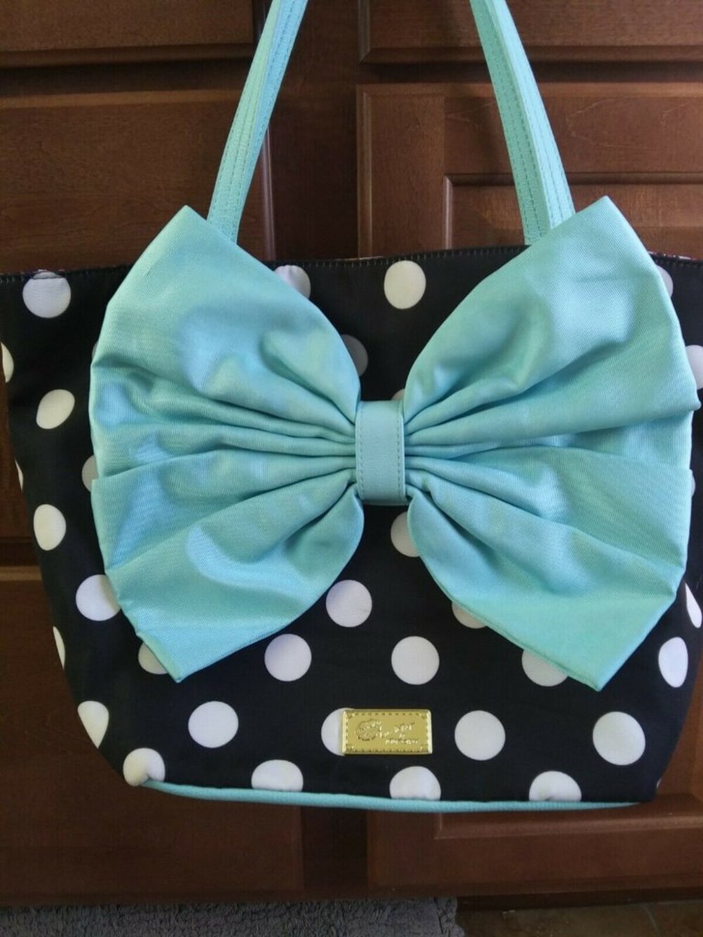 Betsey Johnson Purse Black & White with Teal Bow ...Very Cute